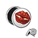 Produktbild Treuheld | Ohrstecker zum Schrauben - Kuss-Mund-Lippen - rot-weiß - Motiv Fake-Plug Ø 10mm Silber - Edel-Stahl Ohr-Ringe - Chirurgen-Stahl 316L Fake-Tunnel - Gewinde Ohr-Stecker - Kiss - Schmatz