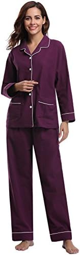 Aibrou Ladies Soft Cotton Pyjama Set Long Sleeve Solid Color Loungewear Nightwear Sleepwear Tops &amp; Bottoms Pyj