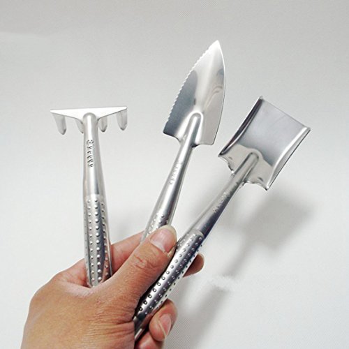 bluesnail 3 Pack Mini Garden, kleine Schaufel Rechen Spaten Metall Garten Werkzeug für Pflanzen Getopfte Blumen - 5
