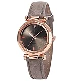 SUCES Mode Damen Lederband Analog Quartz Runde Vintage Luxus Business Casual Armbanduhr Uhren Hübsche Quartz Wrist Watch für Frauen Mädchen Geschenk