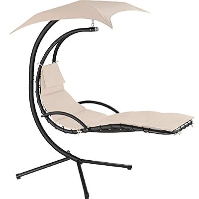 TecTake 800699 Fauteuil Suspendu avec Support et Pare-Soleil Protection UV, 195 x 118 x 202 cm, Surface de Couchage Ergonomique, 2 Coussins Inclus - Plusieurs Coloris - (Beige | no. 403073)