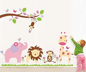 Decals Design StickersKart Wall Stickers Baby Cartoon Animal Kingdom Kids Room (Multicolor)