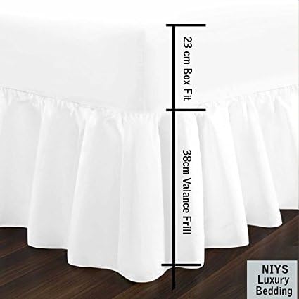 BuyJoy 100% Egyptian Cotton Finest Frilled Valance sheets Fitted Single - Double - King - Super King Size Bedding Bed Sheet &amp; Pillow Pair Case Set (Sold Separately) (King, White)