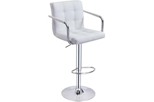 Panana Barstool with Armrest Mid Back Bar Stool for Pub Counter Home Kitchen Breakfast Swivel Chair (1 x Stool, White)
