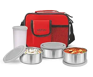 Milton Stainless Steel Combi Lunch Box with Tumbler, 4-Pieces, Red