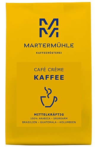 Martermühle | Kaffee Café Crème (1kg) | Ganze Bohnen | Premium Kaffeebohnen aus Guatemala, Brasilien und Kolumbien | Schonend geröstet | Kaffee säurearm | 100% Arabica