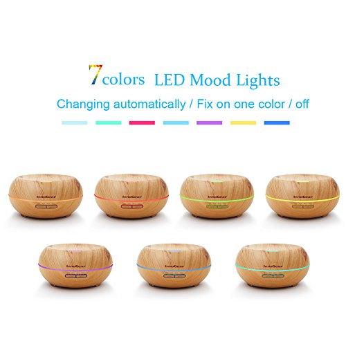 InnoGear 200 ml Aroma Diffusor,Aromatherapie Diffusor, Ätherisches Öl Diffusor,Ultraschall Aromatherapie Diffusoren,Luftreiniger, Hausbefeuchter mit 7 veränderbaren farbigen LED Lichter und 4 Timer Modi, falls wasserlos schaltet es sich automatisch aus. Helle Holzmaserung - 2