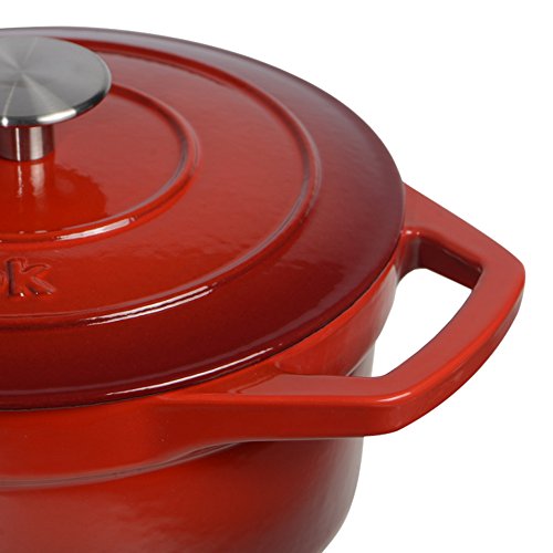 ProCook Bratentopf aus Gusseisen, 20 cm Ø, 2,9 l Volumen, rund, in schattiertem Rot - 3