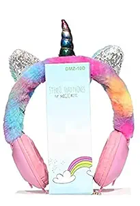 Neel Unicron Wired Headphone for Girl on Ear Fur Unicorn Soft Headphone for Cute Girls for Online Classes Used, for Music with 1.2m Long Wire Best Gift (Pack of 1)