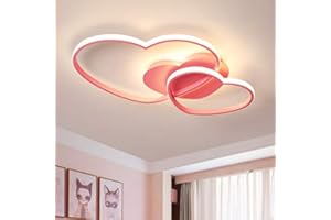 LONCHAN LED 40W Deckenleuchte Dimmbar Kinderzimmerlampe Junge Mädchen Schlafzimmer Deckenlampe Mit Fernbedienung Liebe Herz Design Acryl Metall Deckenbeleuchtung Kronleuchter Für Esszimmer Deckenlicht,Rosa…