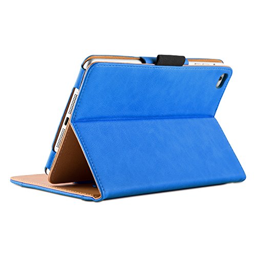 iPad Mini Hülle – JAMMYLIZARD Ledertasche Smart Cover mit Standfunktion für iPad Mini 4. 3. 2. & 1. Generation, BLAU & HONIG, [MIT STIFT-HALTER] - 3