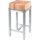  Massiver Hackklotz Hackblock aus Holz mit Edelstahl Untergestell 40x40x85