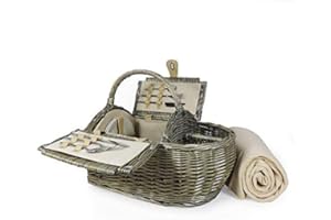FINE FOOD STORE Luxury 2 Person Picnic Basket & Accessories - Boat Style , Including Cream Fleece Blanket - Gift Ideas for Christmas, Fathers Day, Valentines, Mother's Day, Birthday, Wedding, Anniversary, Corporate
