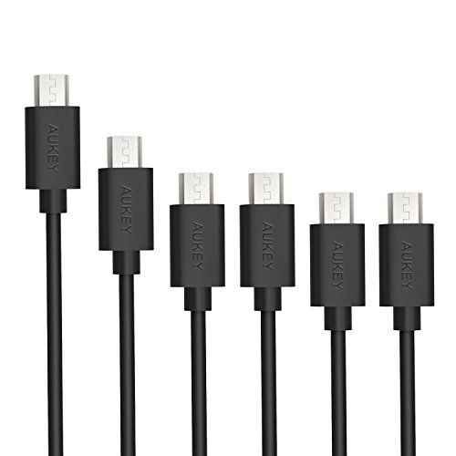 AUKEY Cable Micro USB (6 Pack: 3m x 1, 2m x 1, 1m x 2, 0.3m x 2) Cable USB de Datos Cable de Carga Rápida para Android Smartphone Samsung Galaxy S7 / S7 Edge / S6, Huawei, Sony, HTC etc. - Negro