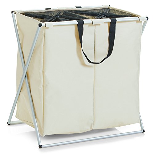 Zeller 13225 Wäschesammler, 2-fach, Polyester / Alu, 59 x 38 x 57 cm, beige