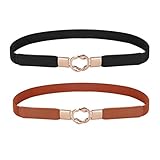 ❤Einfach zu tragen - Einfache und sichere Goldschnalle vorne, die Schließe lässt sich schnell befestigen und lösen. Hochelastisches Material, das bequemere und bequemere Trageerlebnisse bietet, Ein absoluter Must-Have-Gürtel für Ihre Garderobe.