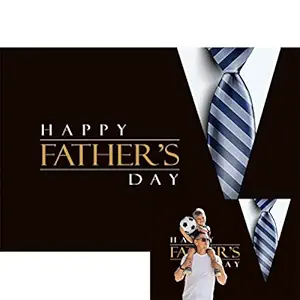 Qinunipoto 10x8ft Happy Father's Day Photography Backdrop Black Tuxedo Suit Blue Stripes Tie White Shirts Background Dad Grandpa Birthday Party Celebration Performance Photo Studio Props