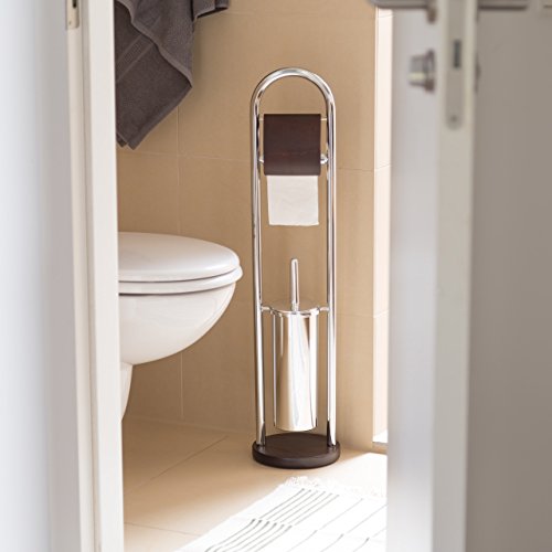 Relaxdays WC-Garnitur H x B x T ca. 80 x 18 x 18 cm WC-Bürstengarnitur aus Holz und Stahl in Edestahl-Optik mit entnehmbarem Bürstenhalter und Toilettenbürste mit wechselbarem Bürstenkopf, dunkelbraun - 2
