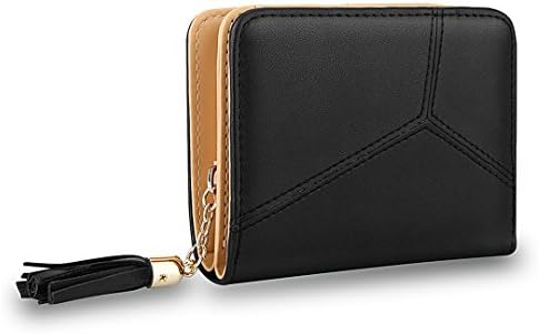 MPTECK @ Purses for Women with Tassel Zipper BLACK Foldable Short Small Bag Coin Card Holder ladies girls Wallet purse organiser Stylish PU Leather clutch credit card holder identity card driving license with gift box for Christmas Birthday Party
