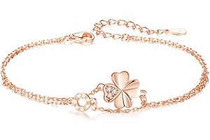 Belons Damen Armband Kleeblatt 925 Sterling Silber Zirkonia Vierblättrige Kleeblatt Charm Armband Mädchen Armkette Armkettchen Kinder Fußkettchen