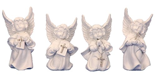 4 x Engel mit Glitzer Kreuz Buch Kommunion betende Engelfigur 10,5 cm