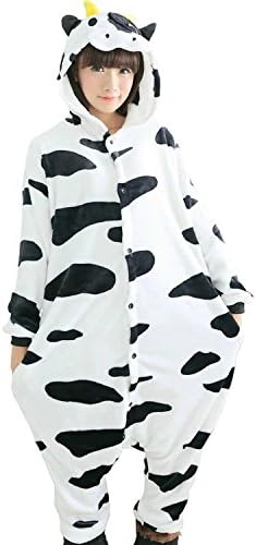 iKneu Costume Cosplay Homewear Lounge Wear Kigurumi Onesie Pajamas Jumpsuit (XL For height:68.8"-72.8", Cow)