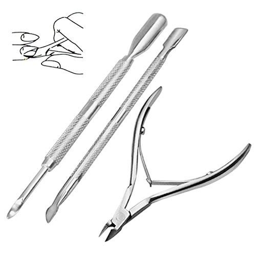 LUPO Stainless Steel Nail Cuticle Spoon Pusher Remover Cutter Nipper Clipper Cut Set