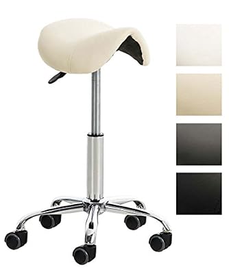 CLP Tabouret de Travail RENO en Similicuir -Chaise de Travail Réglable en Hauteur 53-68 cm - Tabouret de Travail Pivotant - Support en Métal - Couleurs au Choix: crème