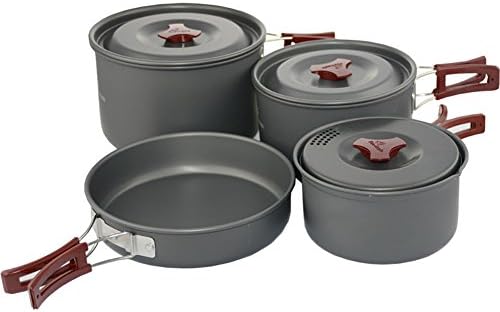 Cooking Pans Pots Set Cookware Kit Nonstick Lightweight for Camping Backpacking Gear Hiking BBQ Outdoor Included 4-5 Person