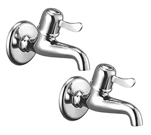 Oleanna Omcln_set2 Magic Brass Long Body Bib Cock with Wall Flange (Silver, Chrome Finish, Pack of 2)