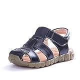2 Unisex-Kinder Sandalen aus Leder Jungen Mädchen Geschlossen-Toe Sommer Strand Schuhe Outdoor Beach & Pool Trekkingsandalen Klettverschluss, Schwarz, 26 EU / 27 CN