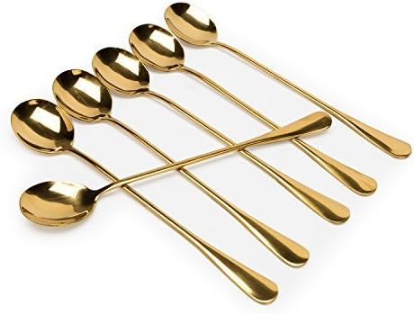 Long-handled ice tea spoon, cocktail stir spoons, stainless steel coffee spoons, Set of 6 Golden circle spoon