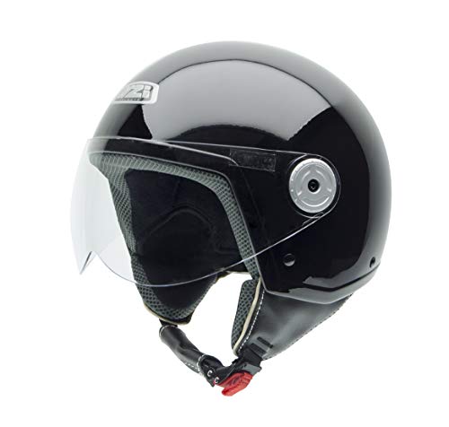 NZI Vintage II Casco de Moto, Negro Brillo, 57 (M)