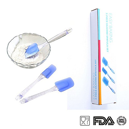 MojiDecor 3-teiliges Silikon Teigschaber Set, Spatel-Set, weich und flexibel, hitzebeständig Küchenutensilien Teigspatel, Blau - 5