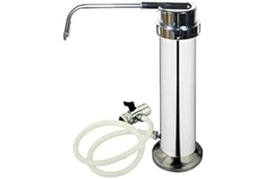 BVC Filtro purificador de agua para grifo sobre encimera, Acero Inox. Filtro cerámico - filtración 2 fases - FILTRO CERÁMICO EXTRA DE REGALO