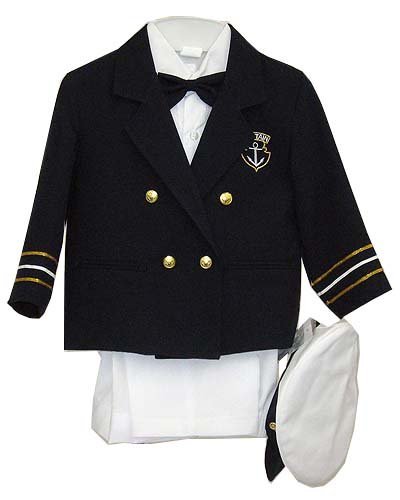 Fine Brand Shop Navy Blue Boys & Baby Boy Captain Sailor Tuxedo Special Occation Suit, White Pants, Jacket, Bowtie, Shirt, Hat - 18-24 Months