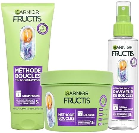 Garnier Fructis Metodo Riccioli Routine Shampoo, Maschera, Spray Idratante con Acido Ialuronico e Burro di Karité