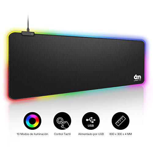 6amLifestyle Alfombrilla de Ratón Ordenador Gaming RGB Grande XXL 800*300*40 mm Ergonomica y LED Optico Alimentado por USB, 10 Modos de Iluminación, Base de Goma Antideslizante [Garantía de 12 Meses]