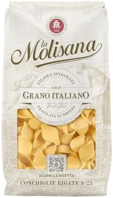 La Molisana, Conchiglie Rigate n. 25, Pasta da Solo Grano Italiano - Trafilata al Bronzo, Ruvida e Tenace con Eccellente Tenuta in Cottura - Confezione da 500 g