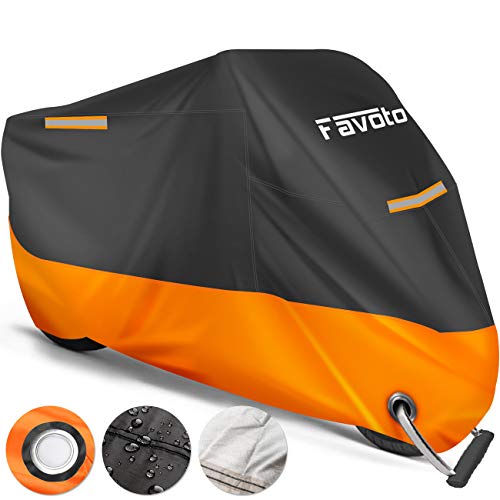 Favoto Housse de Protection Impermeable pour Moto Scooter Couverture Extérieur 210D Résistant aux déjections d'oiseaux, à la Poussière/Neige/Pluie, au Vent, UV - 245 * 105 * 125cm (XXL) Améliorée