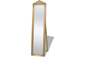 vidaXL Free-Standing Mirror, Full-Length, Decorative Baroque Style, Gold Coloured Frame, Elegant Indoor Decor for Hallway, Bedroom, Dressing Room