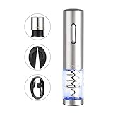 sacacorchos electrico de vino FÁCIL DE USAR: Posee un agarre ergonómico para una fácil manipulación. Quita un corcho de botella de vino con el empuje de un botón. Rápidamente abrir la botella de vino sin mucho esfuerzo en cuestión de segundos -Además, El built-in eléctrico automáticamente elimina el aire y obtiene el vino fresco y esta forma de abrir una botella de vino es muy gracia.