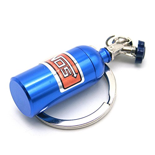 Waterwood Creative Auto Parts Modelos Mini Nitrous Oxide Botella Llavero Llavero Llavero Anillo Azul con paño Limpio