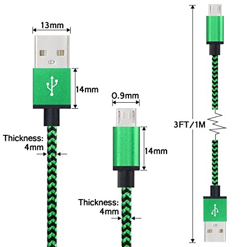 Hosaire 3pcs Datenkabel Android USB Cable Mehrfarben Nylon Phone USB Kabel für Samsung, HTC, Nokia, Sony Usw(1M),Grun - 4