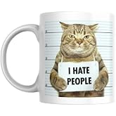 Kedili Kupa Bardak Komik Yazılı I Hate People Hediyelik Kahve &Ccedil;ay Kupası