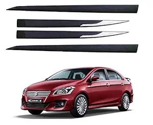 POWERX Black with ABS Chrome Knife Design (Customized for Car) Car Side Beading/Car Side Garnish/Car Door Garnish/Door Lining/Door Protector for Maruti Suzuki Ciaz 2014-2017 (Set of 4 Pieces)