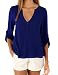 Produktbild hippolo Damen v-collar Lange Ärmel Taille Unregelmäßige Größe Chiffon Shirt blau 5XL