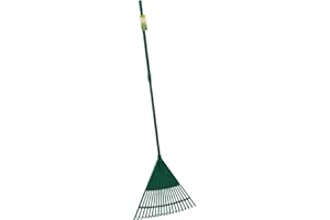 JVL Outdoor Garden Lawn Leaf Rake with Telescopic Handle, Green