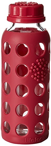 Lifefactory Bottle with Flat Cap, Glass, Raspberry, 9 oz