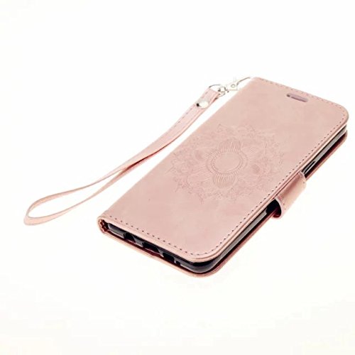 MUTOUREN Portemonnaie Handyhülle für Samsung Galaxy A3 (2016) SM-A310F Bookstyle Gürtelhändytasche Brieftasche PU Leder Wallet Case Cover Schutzhülle Hülle Etui mit Standfunktion Magnetverschluß Card Slots Kratzfeste Anti-scratch Premium Ledertasche Gepresste Blumen Indische Sonne Mandala Rosegold + Bleistift Touch Pen - 5